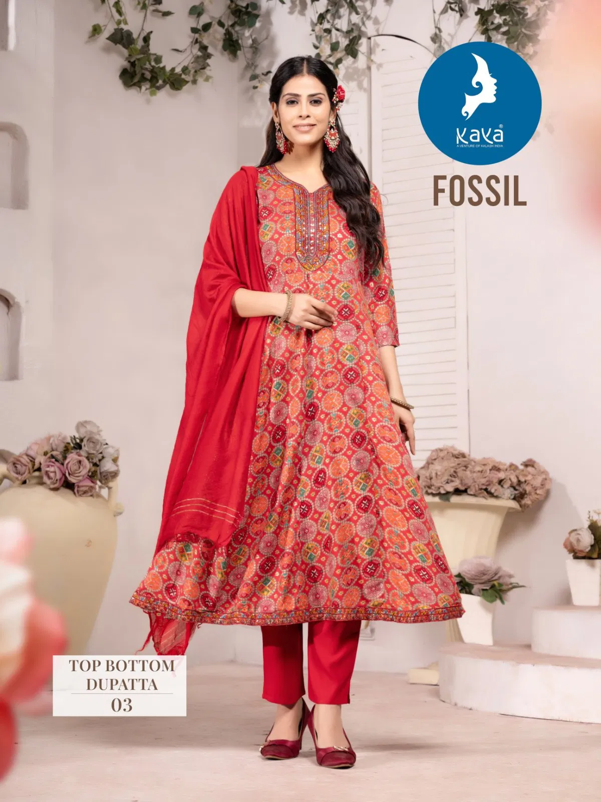 Fossil By Kaya Rayon Foil Printed Kurti With Bottom Dupatta Online Wholesale